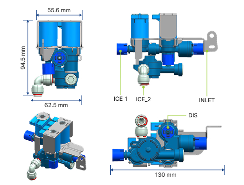 AC WATER VALVE (3-WAY) dimensional drawing
